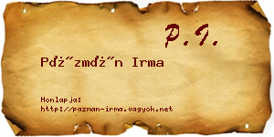 Pázmán Irma névjegykártya